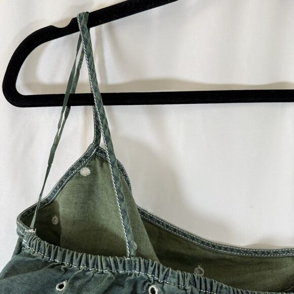 Zara Crop Top Women's XS Solid Green Polka Dot 100% Cotton One Strap - Picture 9 of 9